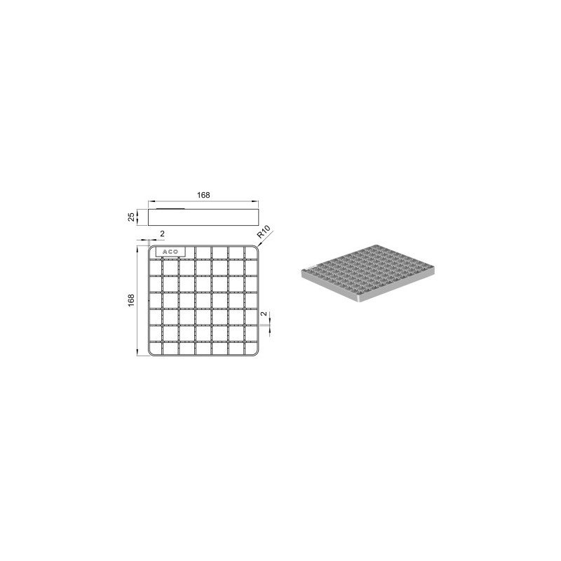 Trapo grotelės ACO, Mesh, šiurkščios 200x200 mm