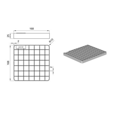 Trapo grotelės ACO, Mesh, šiurkščios 200x200 mm