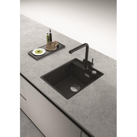 Lygiai su stalviršiumi montuojama granitinė plautuvė Franke Maris, MRG 210-37 A, Onyx, rankinis ventilis