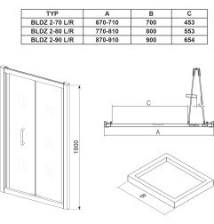 Sulenkiamos dušo durys Ravak Blix, BLDZ2-70 bright alu+Transparent