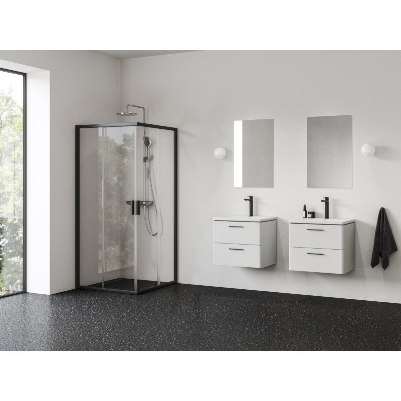 Kvadratinė dušo kabina Ravak Blix II NBLRV2, 90x90, juoda+stiklas Transparent
