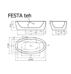 Akmens masės vonia Vispool Festa, 204x110 balta su apdailomis 3