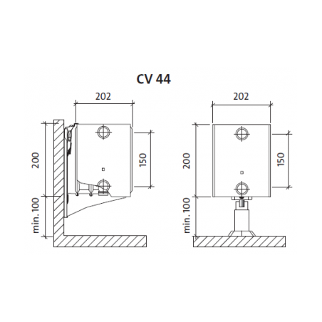 Radiatorius PURMO CV 44 200-, 1100, pajungimas apačioje (be laikiklių)