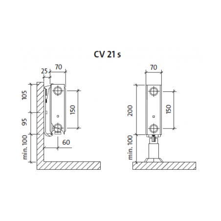 Radiatorius PURMO CV 21s 200-, 1100, pajungimas apačioje (be laikiklių)