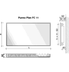 Radiatorius PURMO FC 11, 500-600, pajungimas šone