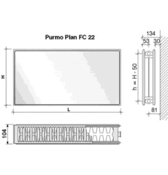 Radiatorius PURMO FC 22, 500-400, pajungimas šone