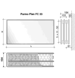 Radiatorius PURMO FC 33, 300-800, pajungimas šone