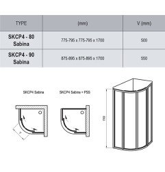 Žema dušo kabina Ravak Supernova, SKCP4-90 Sabina balta+plastikas Pearl 5