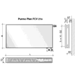 Radiatorius PURMO FCV 21s, 900-1200, pajungimas apačioje