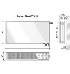 Radiatorius PURMO FCV 22, 600-1400, pajungimas apačioje