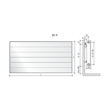 Radiatorius PURMO Ramo RC 11, 300-2300, pajungimas šone