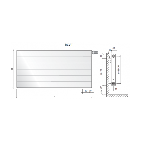 Radiatorius PURMO Ramo RCV 11, 300-500, pajungimas apačioje