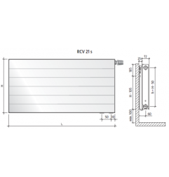 Radiatorius PURMO Ramo RCV 21s, 500-1800, pajungimas apačioje