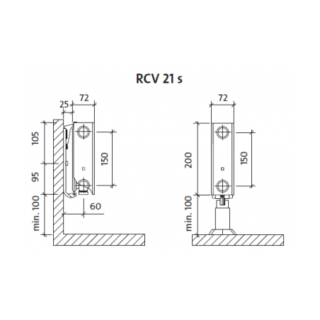 Radiatorius PURMO Ramo RCV 21s 200-, 1000, pajungimas apačioje (be laikiklių)
