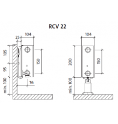 Radiatorius PURMO Ramo RCV 22 200-, 1600, pajungimas apačioje (be laikiklių)
