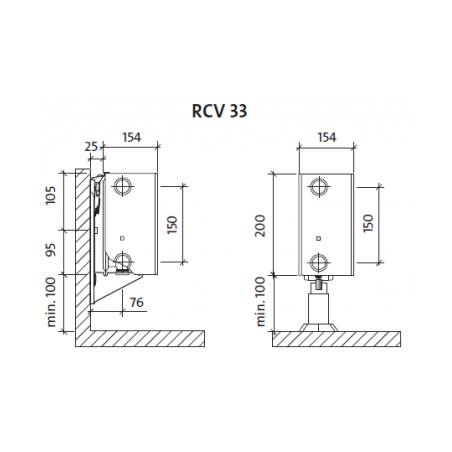 Radiatorius PURMO Ramo RCV 33 200-, 600, pajungimas apačioje (be laikiklių)
