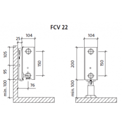 Radiatorius PURMO FCV 22 200-, 2600, pajungimas apačioje (be laikiklių)