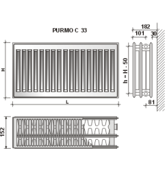 Radiatorius Purmo Compact C 33, 450-900, pajungimas šone