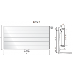 Radiatorius PURMO Ramo RCVM 11, 300-1000, pajungimas apačioje per vidurį