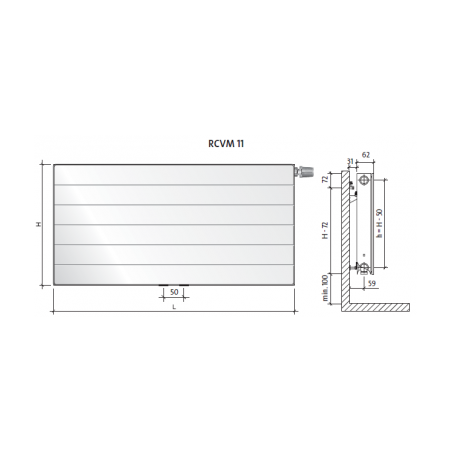 Radiatorius PURMO Ramo RCVM 11, 300-1000, pajungimas apačioje per vidurį