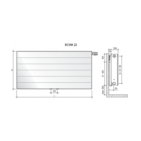 Radiatorius PURMO Ramo RCVM 22, 600-500, pajungimas apačioje per vidurį