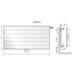 Radiatorius PURMO Ramo RCVM 33, 300-1600, pajungimas apačioje per vidurį