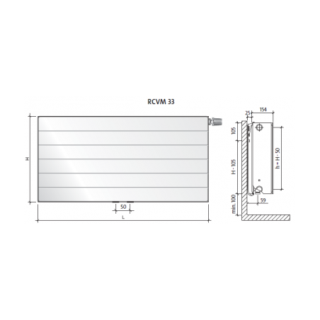 Radiatorius PURMO Ramo RCVM 33, 600-800, pajungimas apačioje per vidurį