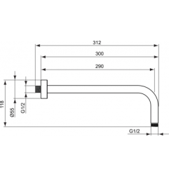 Stacionarios dušo galvos laikiklis Ideal Standard IdealRain, iš sienos 300 mm, chromuota 4