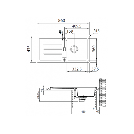 Granitinė plautuvė Franke Strata, STG 614-86, Steingrau, užkemšamas ventilis
