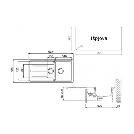 Granitinė plautuvė Franke Basis, BFG 651, Steingrau