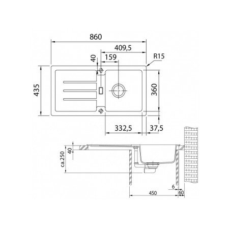 Granitinė plautuvė Franke Strata, STG 614-86, Onyx, užkemšamas ventilis