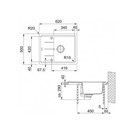 Granitinė plautuvė Franke Basis, BFG 611-62, Glacier