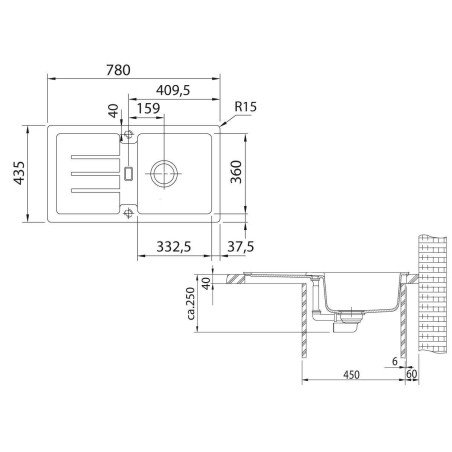 Granitinė plautuvė Franke Strata, STG 614-78, Onyx, užkemšamas ventilis