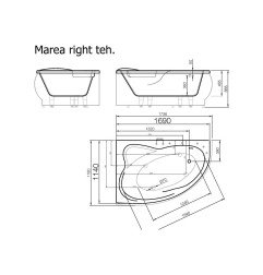 Akmens masės vonia Vispool Marea, 170x110 dešininė balta, be apdailos 3