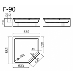 Akmens masės dušo padėklas Vispool, F-90 penkiakampis