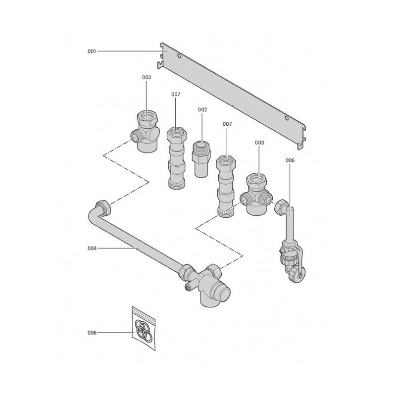Montavimo priedas su hidraulinėmis jungtimis Viessmann Vitodens 200-W katilams, be kryžmės