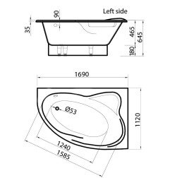 Akmens masės vonia Vispool Orte, kairės pusės, balta 3