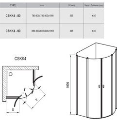 Pusapvalė dušo kabina Ravak Chrome, CSKK4-90 blizgi+Transparent 3