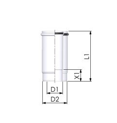 Dvigubas kamino pailginimas Cox Geelen CoxDENS PP/Alu, d60/100 reguliuojamas, 255 mm