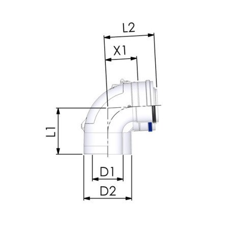 Dviguba kamino alkūnė Cox Geelen CoxDENS PP/Alu, d60/100, 87° su revizija